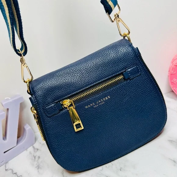 EUC Marc Jacobs Small Navy Blue Pebbled Leather Gotham Saddle Bag - Picture 5 of 15